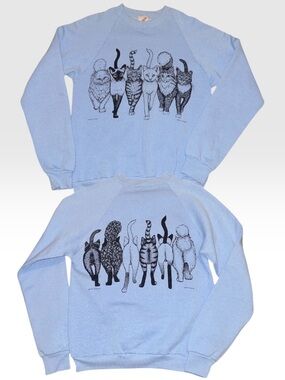 Vintage 1986 Hep Cat Blue Artwork Graphic Fleece Crewneck Pullover Size M